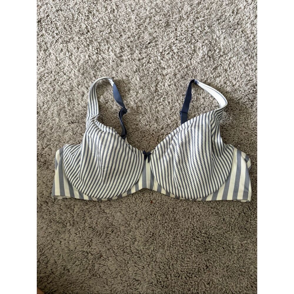 Lane Bryant Cacique Balconette Bra Blue White Stripe Nautical 44C
